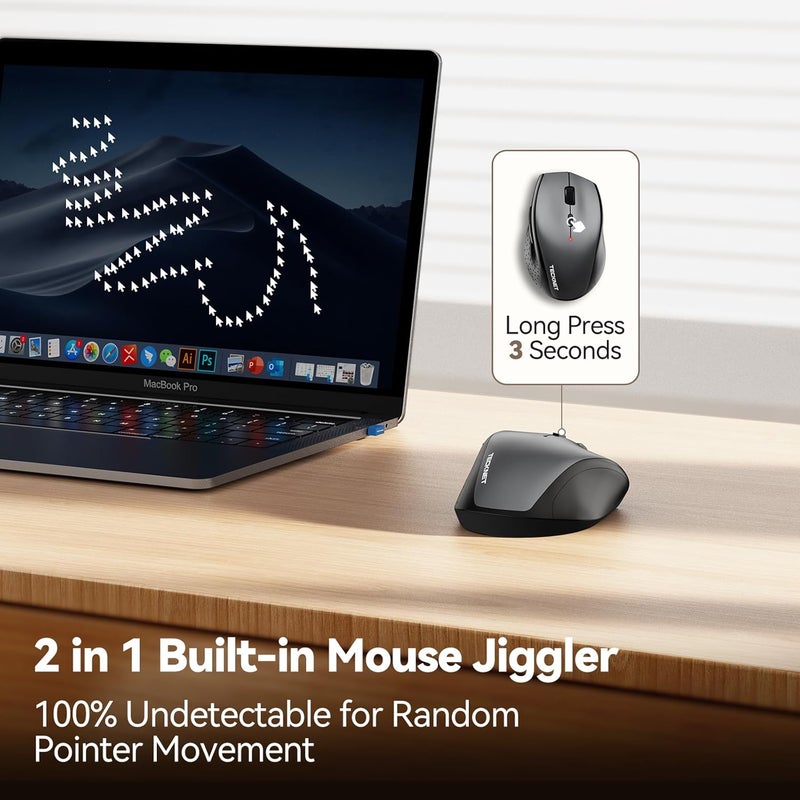 TECKNET فأرة لاسلكية جوجلر، فأرة قابلة للشحن عبر USB-C، فأرة صامتة مع محول USB-C، فأرة مريحة بدقة 6400 نقطة في البوصة، مدمجة مع محرك فأرة، فأرات كمبيوتر 2.4G لجهاز ماك، لابتوب، سطح مكتب، كمبيوتر شخصي - Image 2